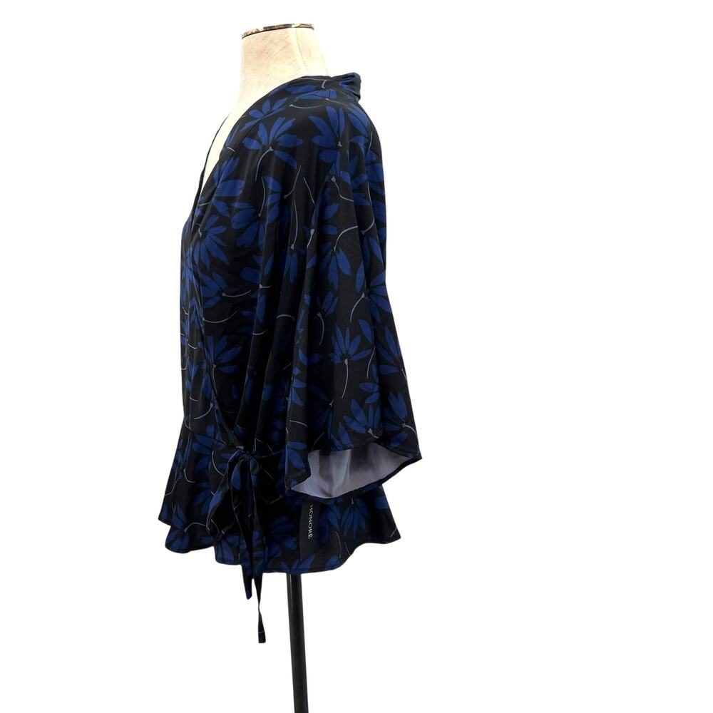 11 Honore Essie Wrap Blouse Top Satin Floral Print Black Blue Size US 18 - Picture 5 of 11